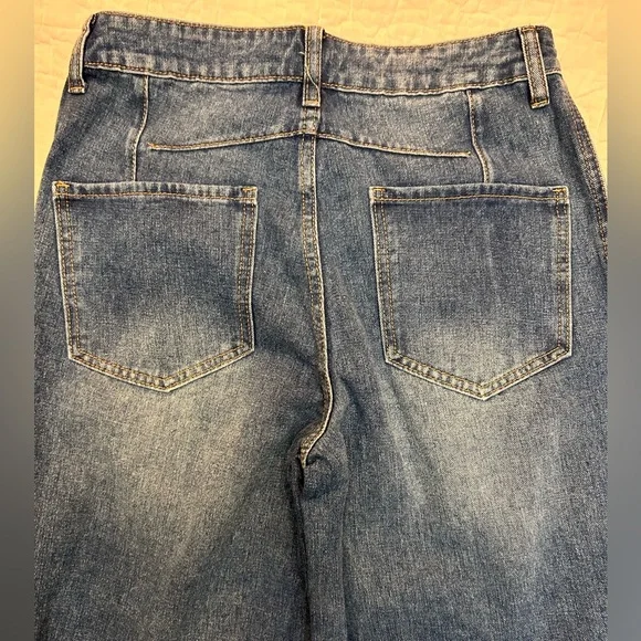 HUNGSON Women's Barrel Jeans Wide Leg Mid Rise Loose Y2k Baggy Jeans Denim NWT - Picture 6 of 6